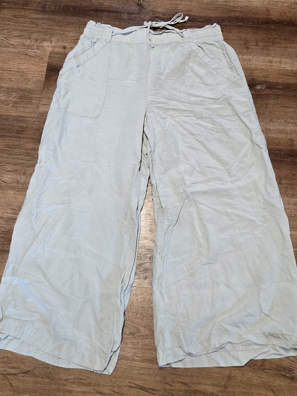 LOFT Cream Wide-Leg Drawstring Capris Linen Blend Large